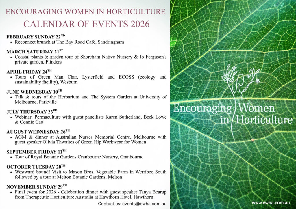 This is an image listing the events that will be held in 2026 by EWHA. There is also a picture of a green leaf with veins.